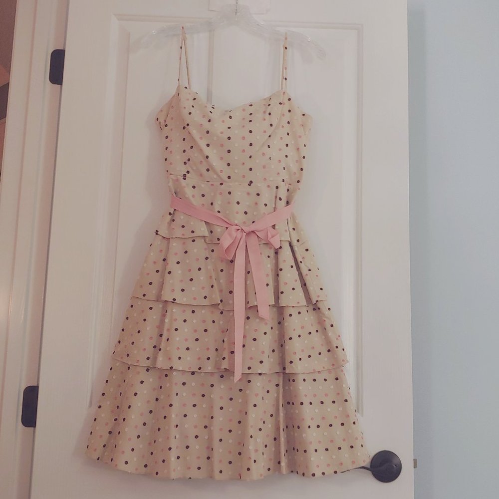 BCBG Max Azria beige tiered polka dot dress